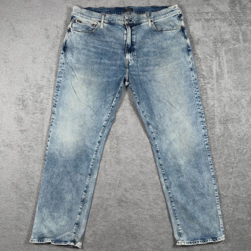 Polo Ralph Lauren Jeans Men 42x32 Hampton Relaxed Straight Blue Distressed Denim